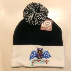 'Playful Owl' design by Douglas LaFortune, Coast Salish Pom Pom Toque